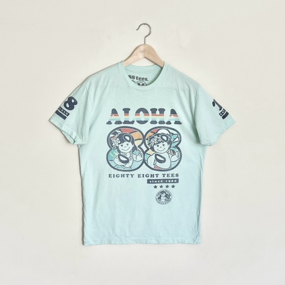 Aloha 88 Tees Kalakaua & Kuhio Hawaiian Retro Graphic Mint T Shirt Adult Medium